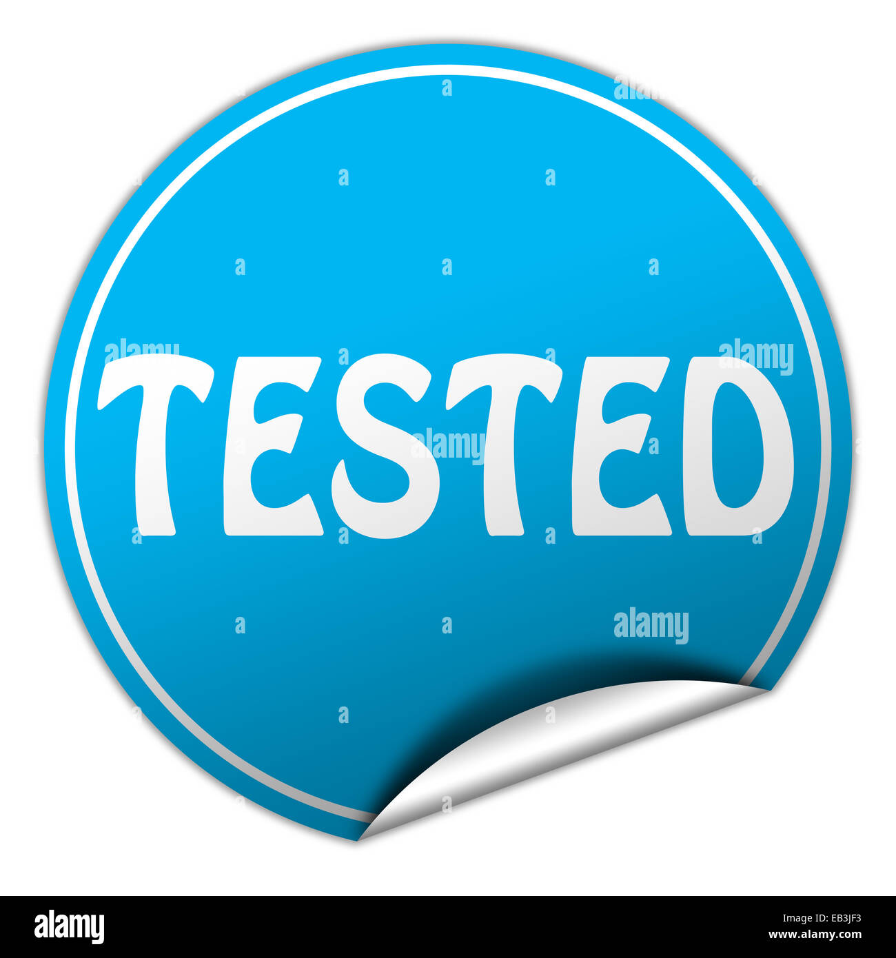 tested round blue sticker on white background Stock Photo - Alamy