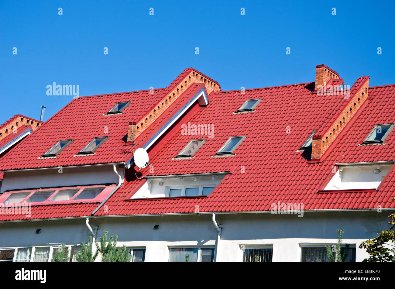 new house red roof with modern windows Stock Photo Alamy