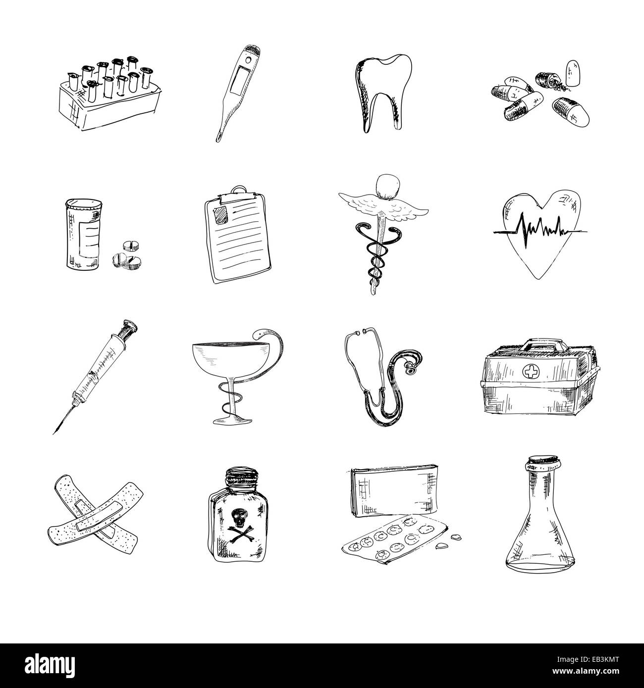 Medical set. Hand drawn doodle graphic illustrations Stock Photo