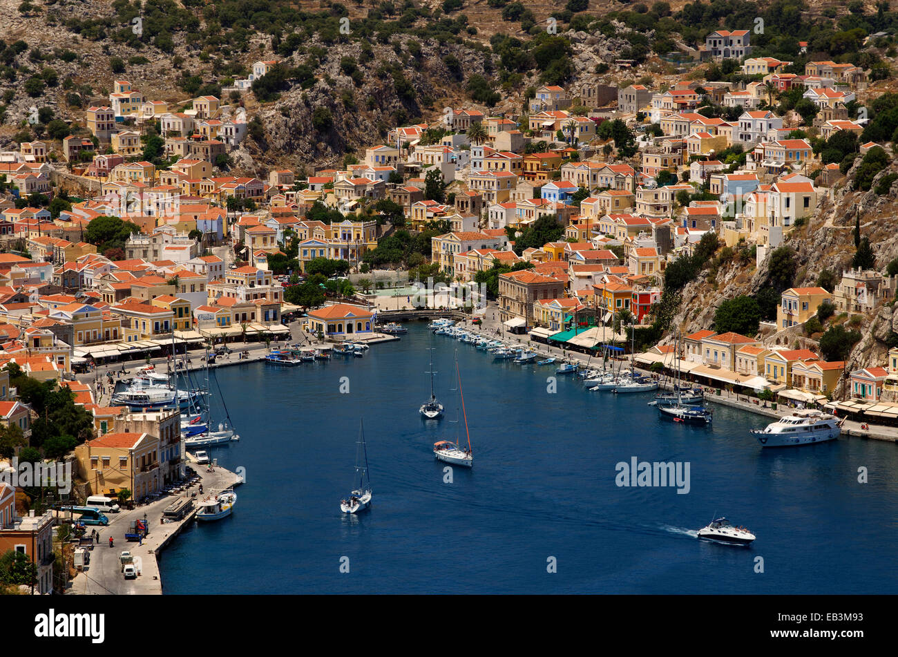 Port of Symi, Greek Island of Symi, Aegean Dodecanese Island Group, Greece Stock Photo