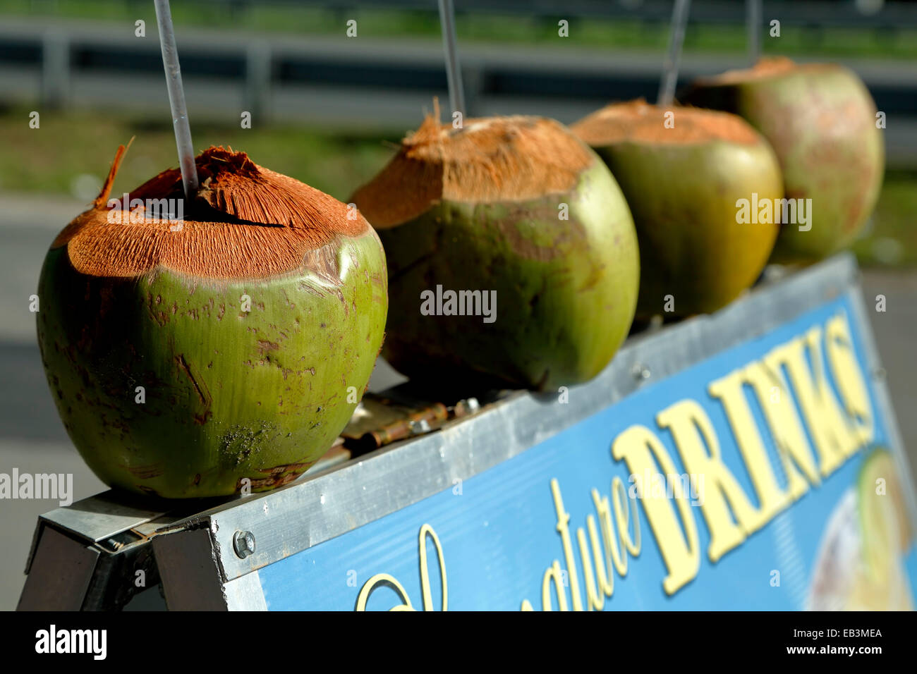 Coconuts, food kiosk, Luquillo, Puerto Rico Stock Photo