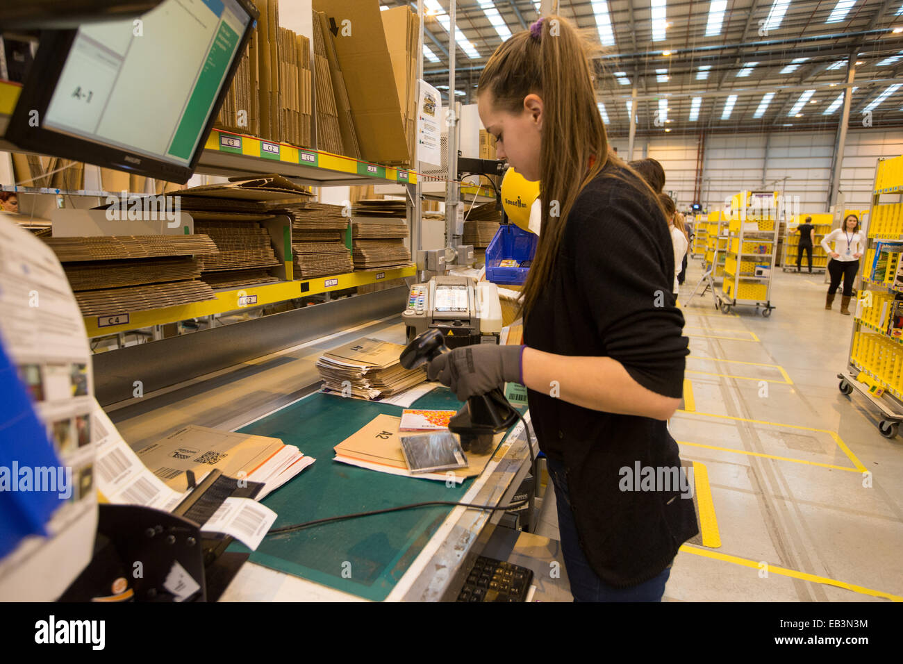 Staff at the Amazon fulfilment centre in Peterborough,Cambs,on Tuesday