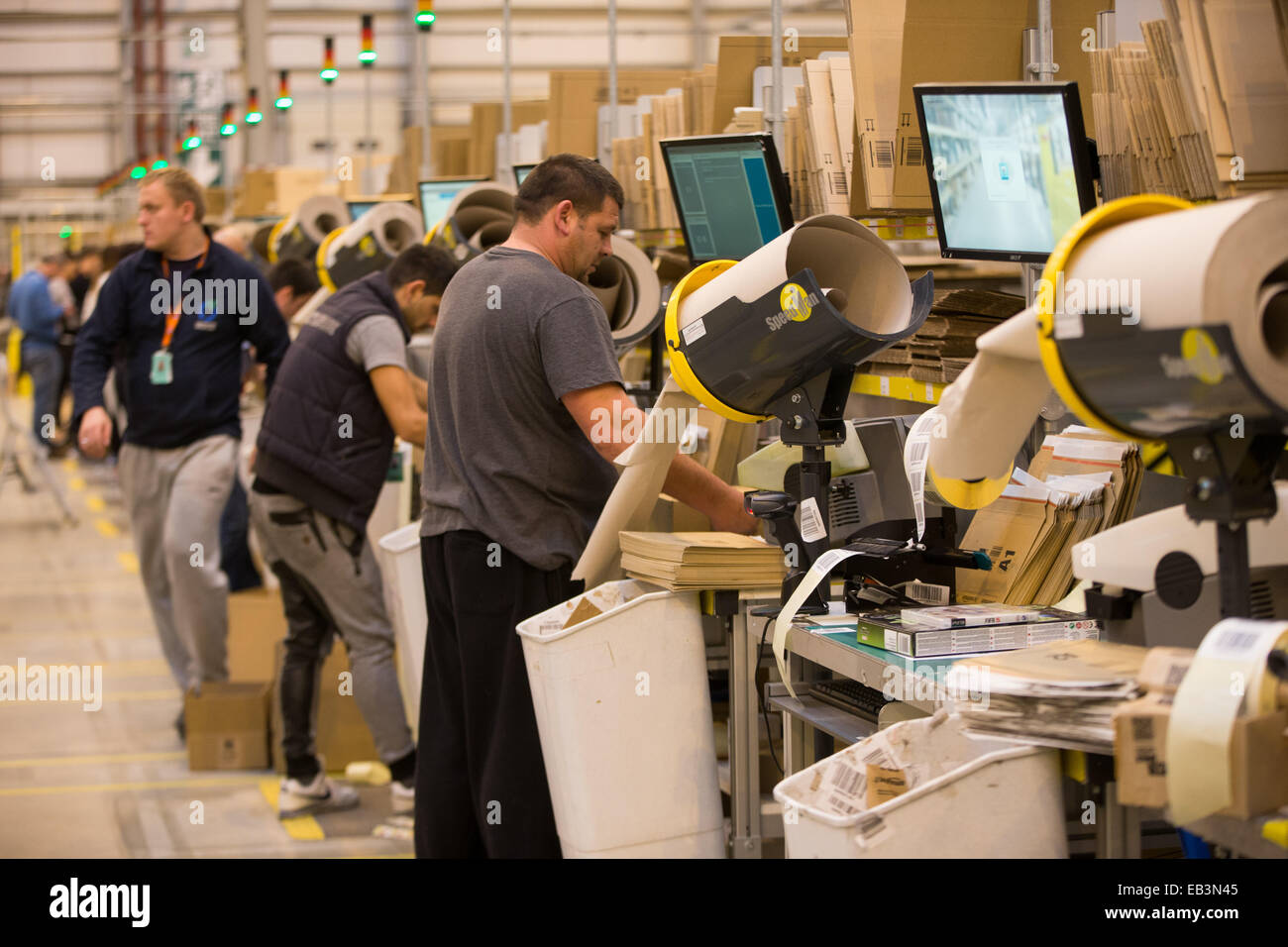 Staff at the Amazon fulfilment centre in Peterborough,Cambs,on Tuesday