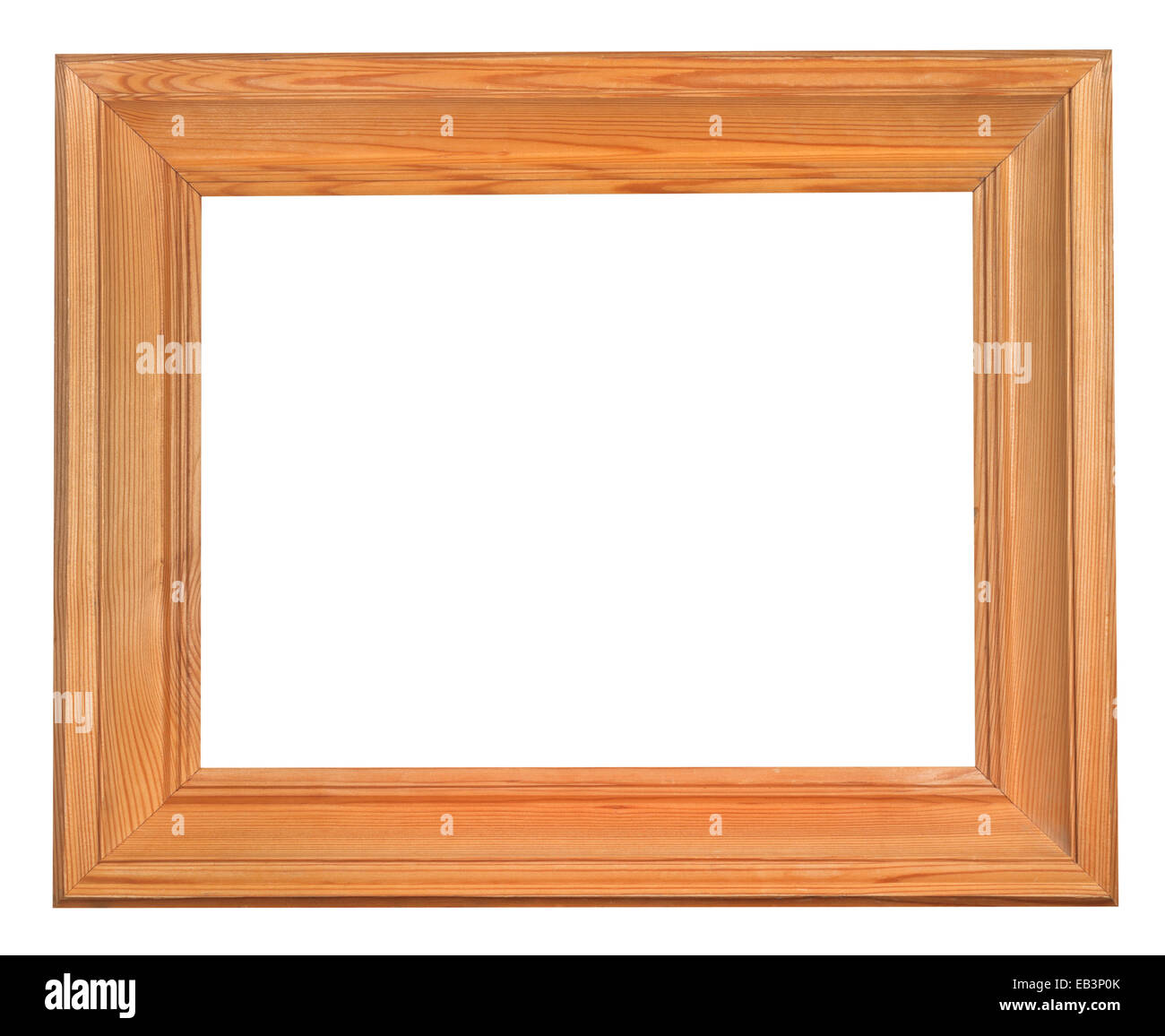 simple wide wooden picture frame with cut out canvas isolated on white ...