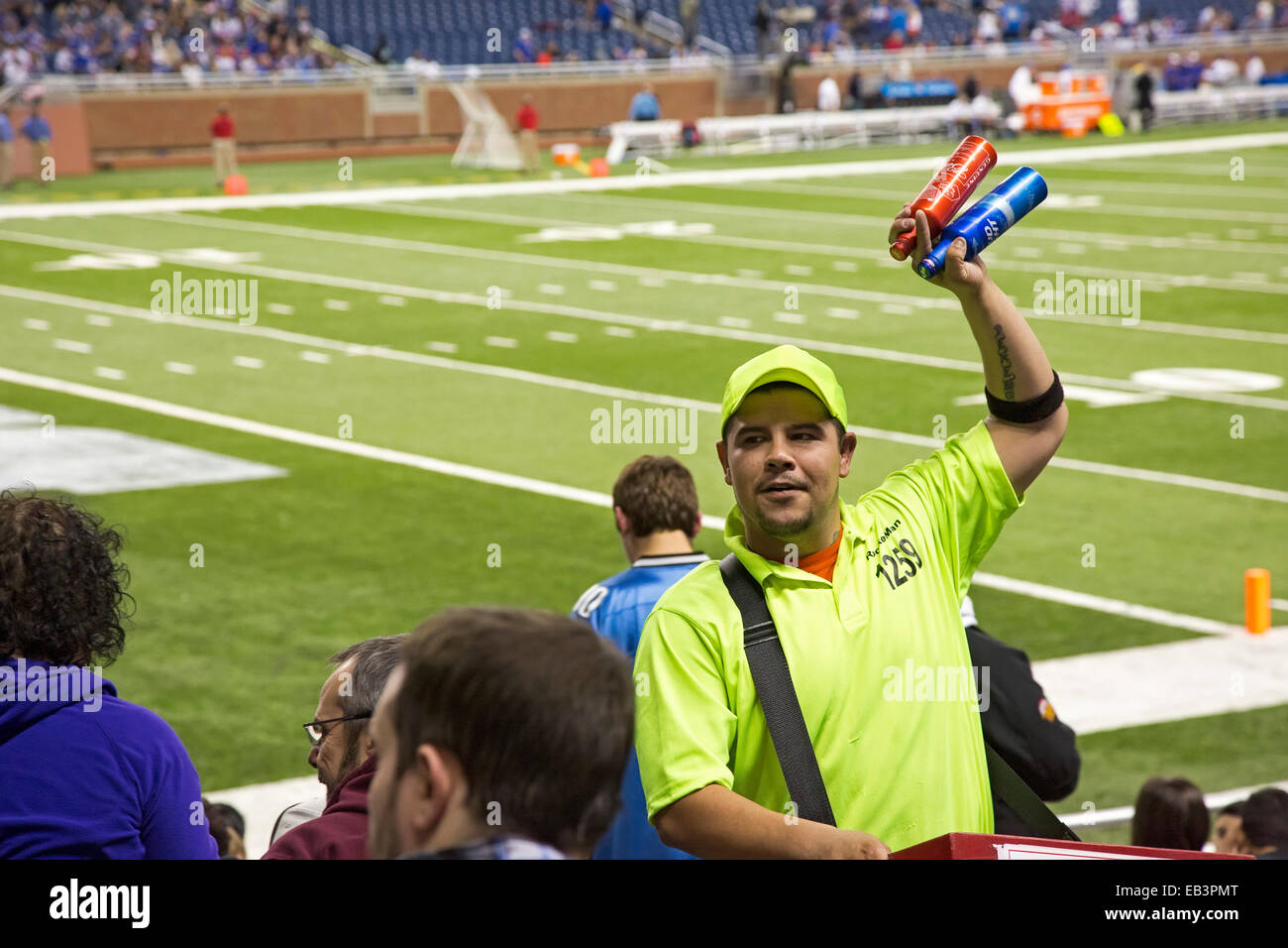 Detroit, Michigan - A vendor sells beer during a National Football League game at Ford Field. Stock Photo