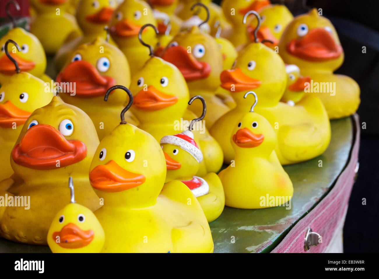 Hook-a-duck can be found at the fairground aimed at children. Stock Photo