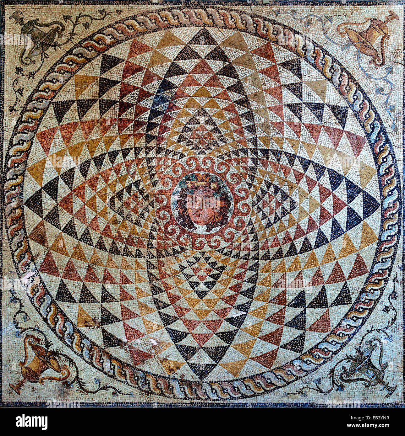 Ancient Mosaic of Dyonisos, Corinth, Greece. Stock Photo