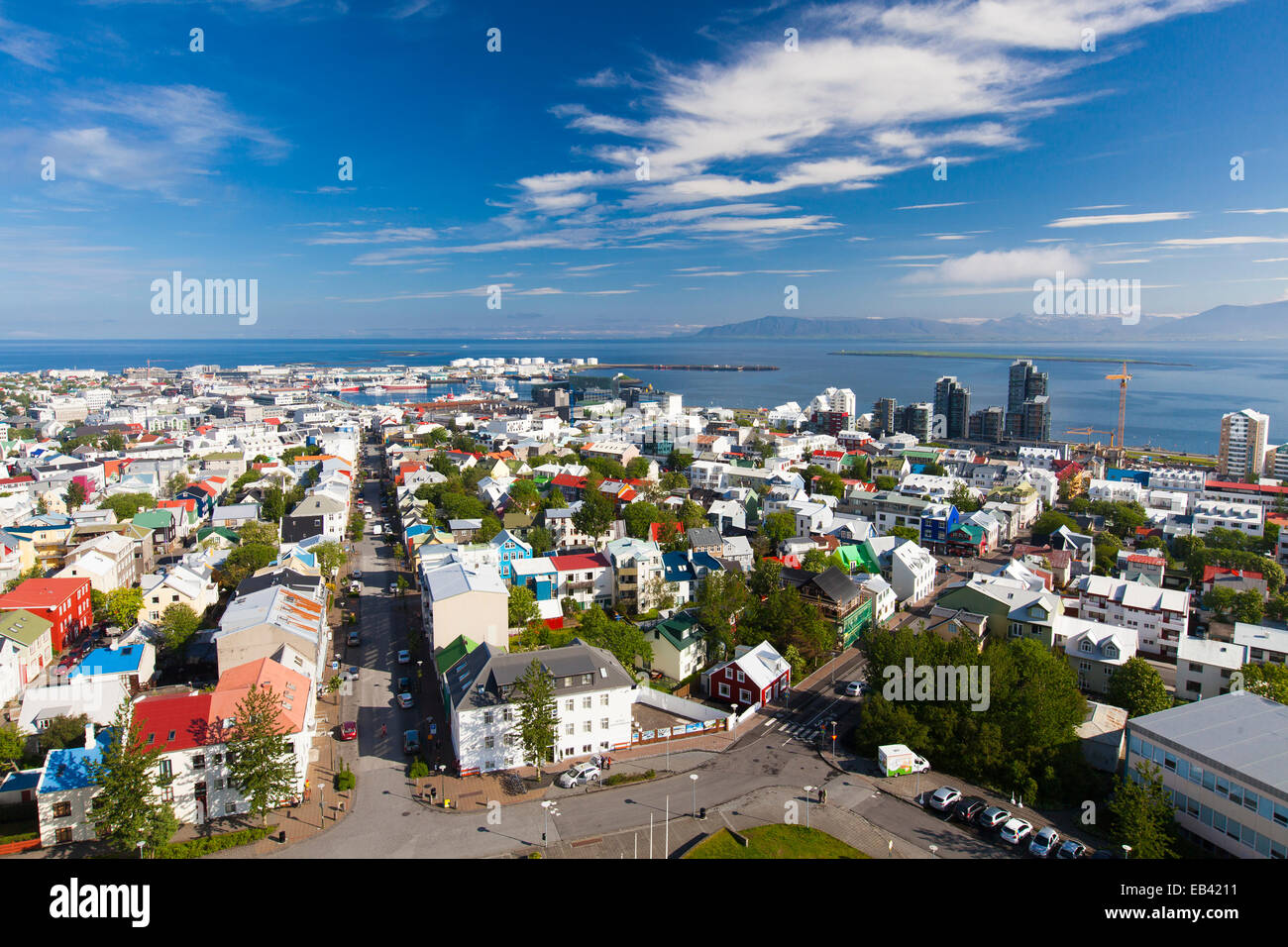 view of downtown Reykjavik from the top of Hallgrímskirkja, Iceland Stock Photo