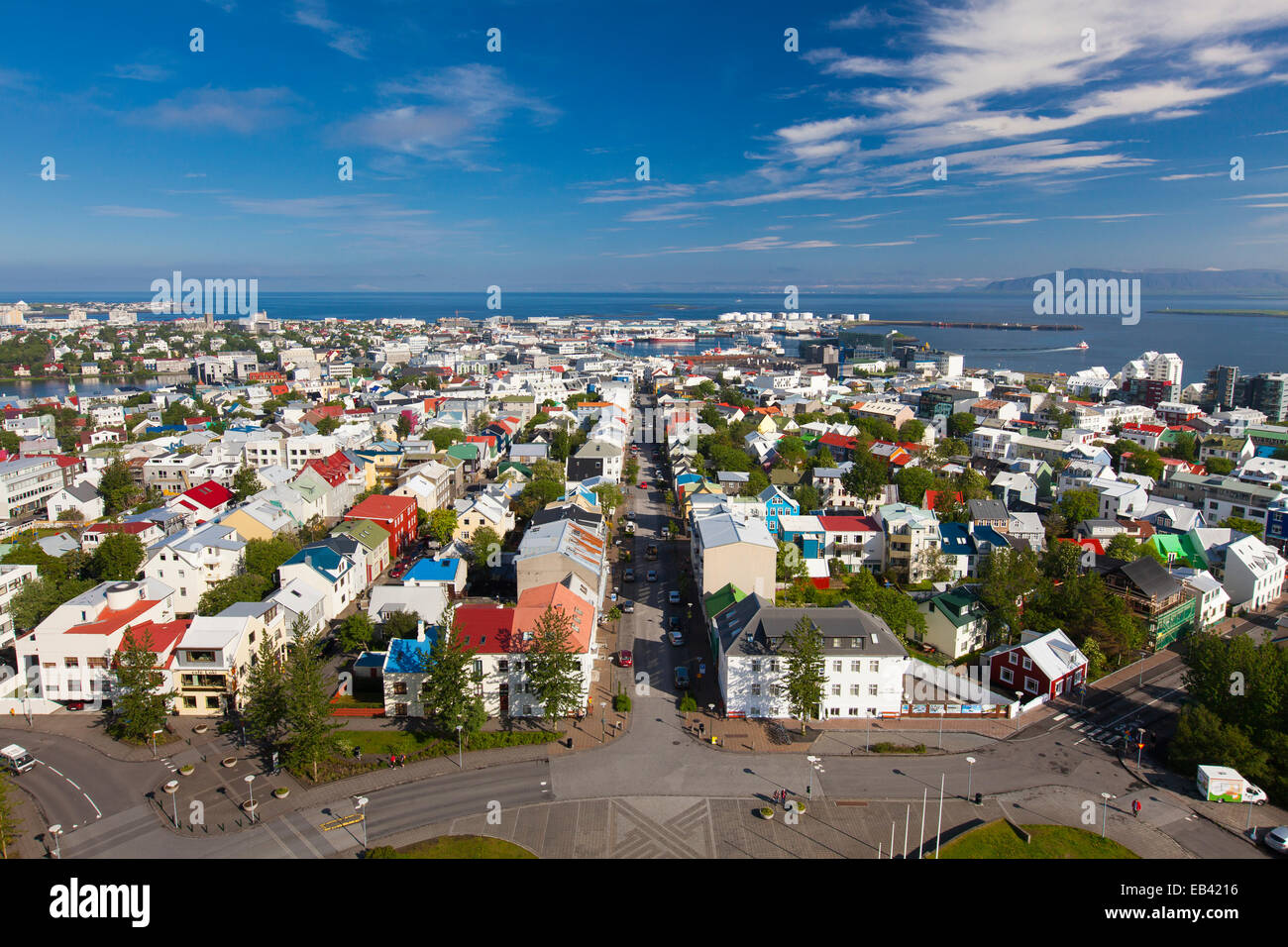 view of downtown Reykjavik from the top of Hallgrímskirkja, Iceland Stock Photo