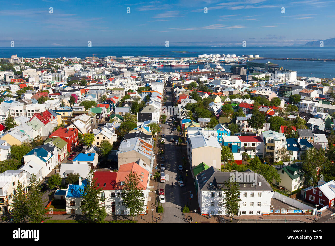 view of downtown Reykjavik from the top of Hallgrímskirkja, Iceland Stock Photo