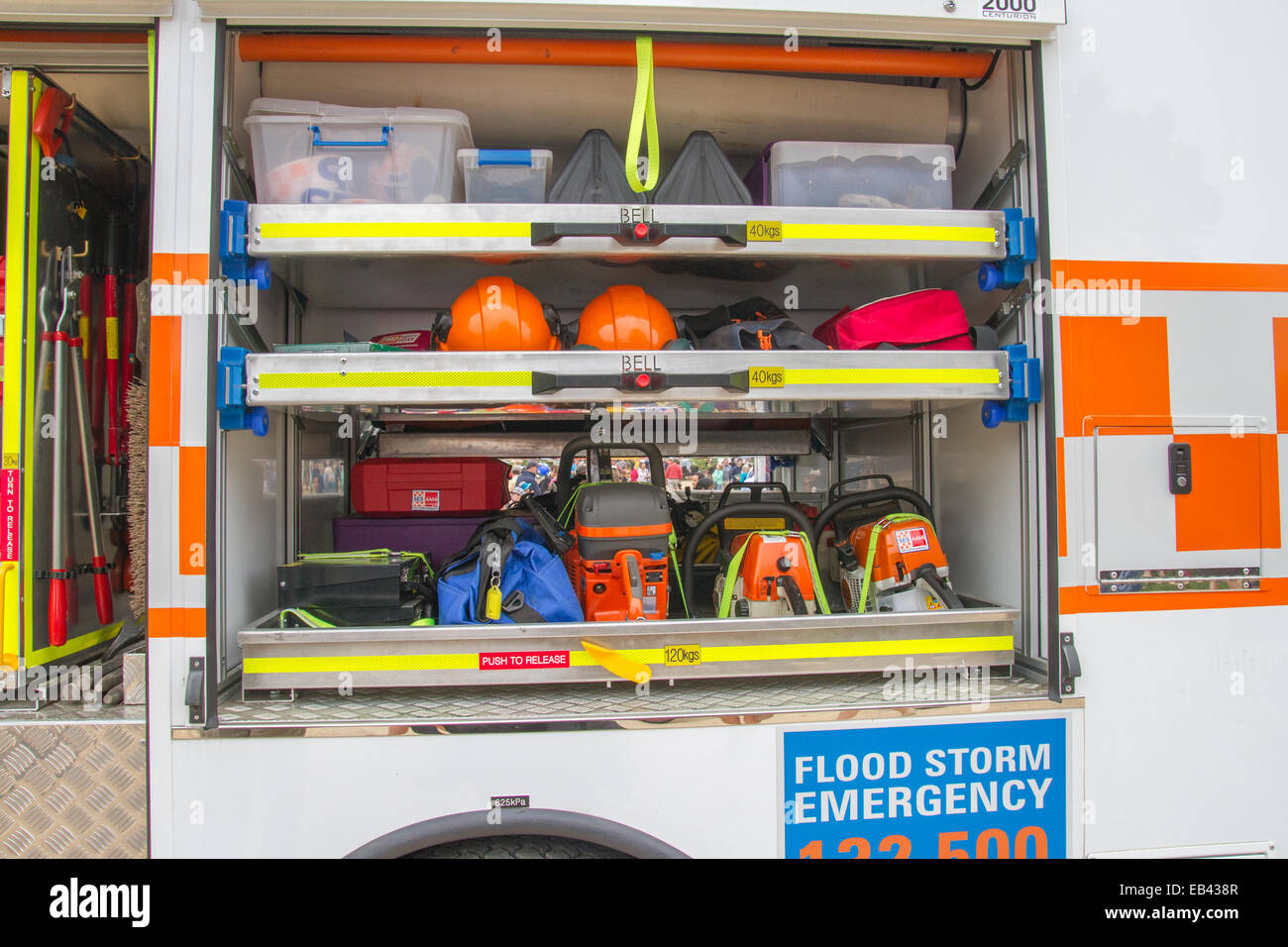 State Emergency Service, SES, vehicle and equipment on display in Melbourne, Australia Stock Photo