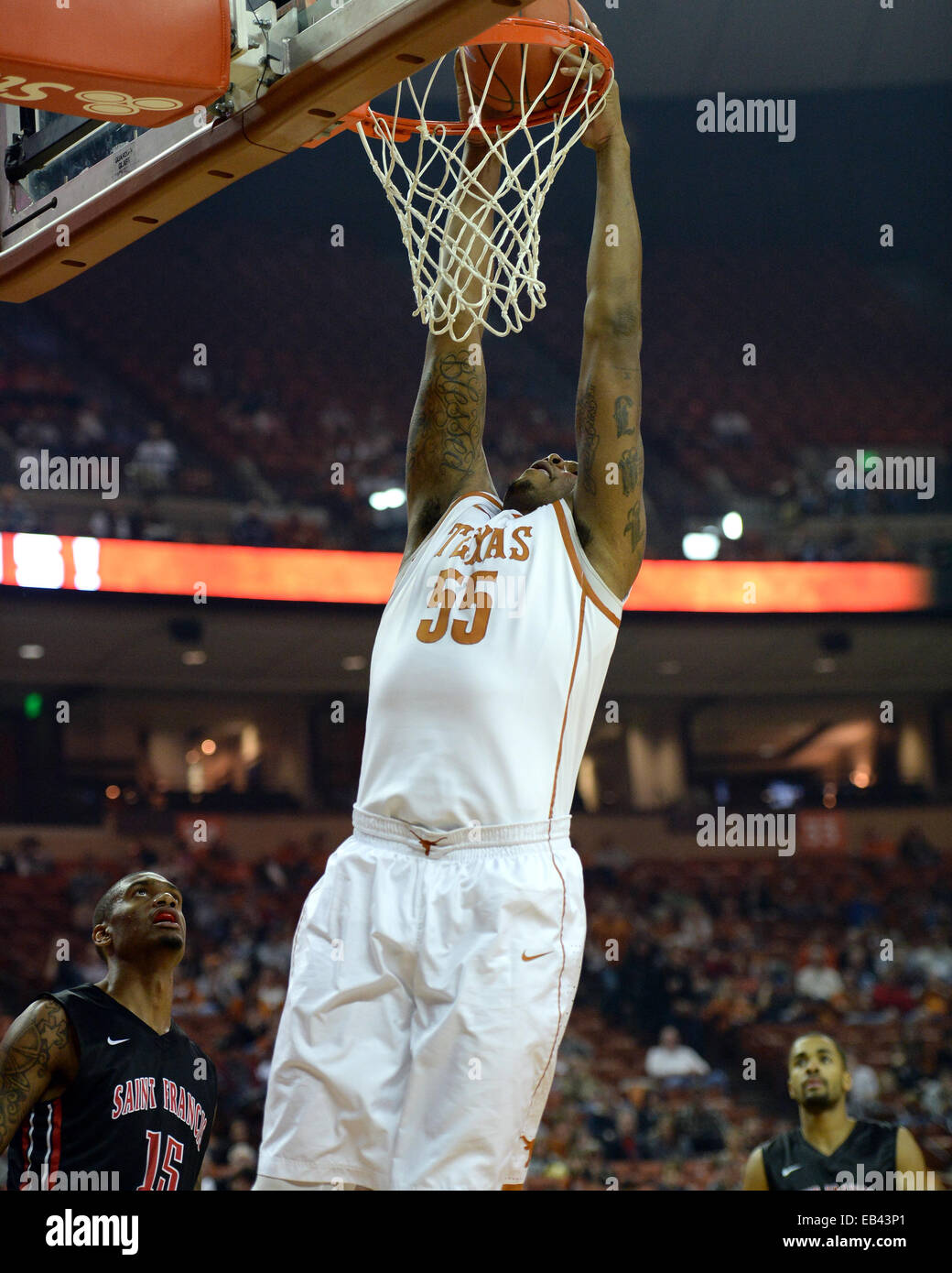 Austin, Texas. 25th Nov, 2014. Cameron Ridley #55 of the Texas Longhorns in action vs the Saint Francis Red Flash at the Frank Erwin Center in Austin Texas. Texas leads Saint Francis 36-23 at the half. Credit:  csm/Alamy Live News Stock Photo