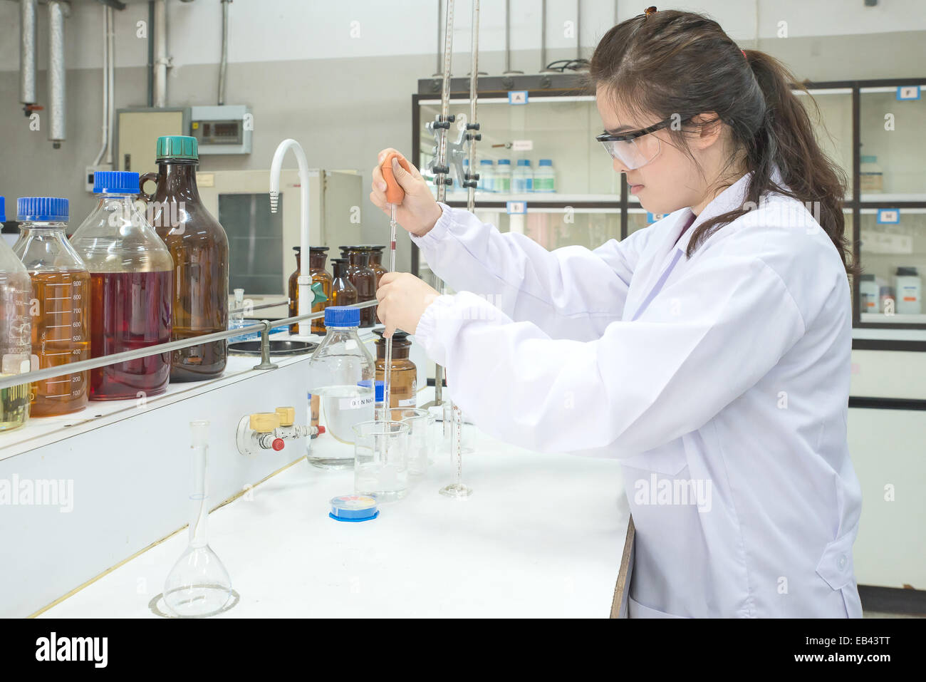 Asian scientist working at the laboratory Stock Photo