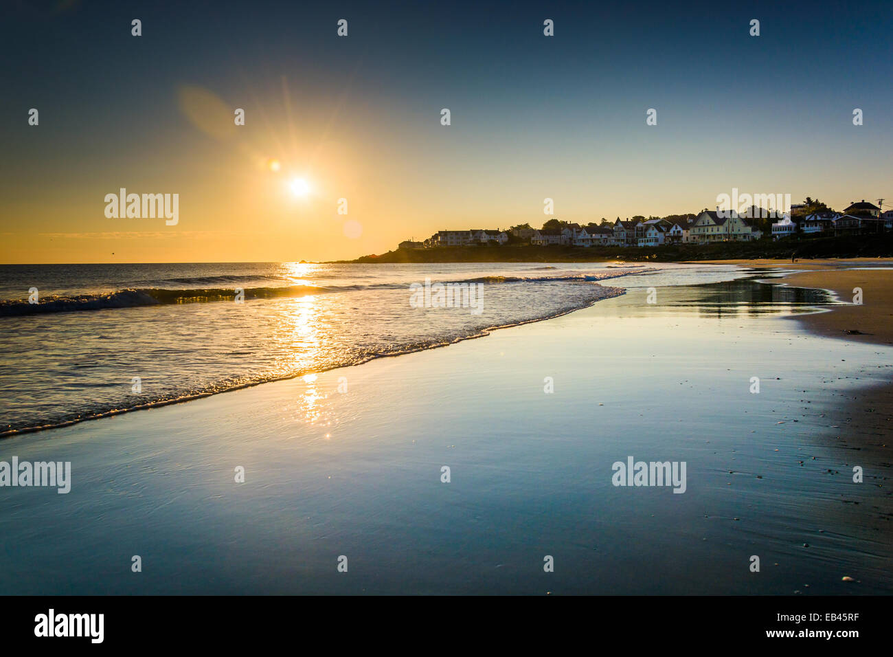 Sunrise over the Atlantic Ocean in York, Maine. Stock Photo