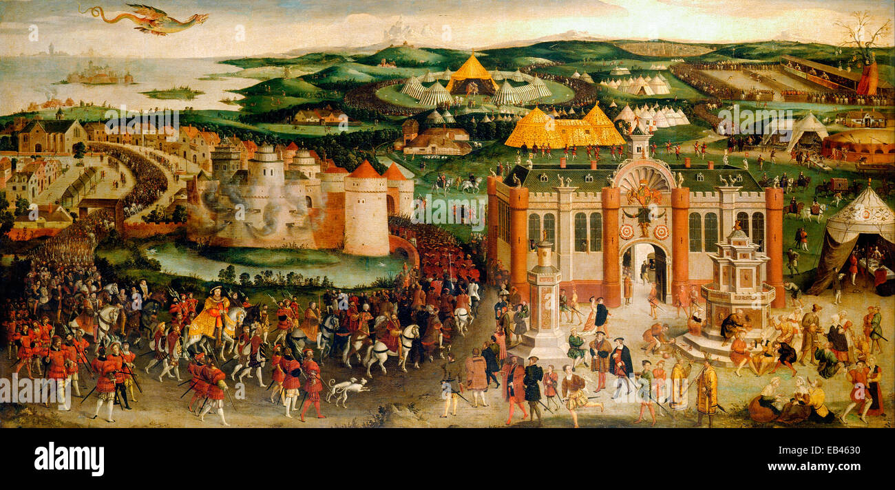 The meeting of Francis I and Henry VIII at the Field of the Cloth of Gold in 1520 Stock Photo