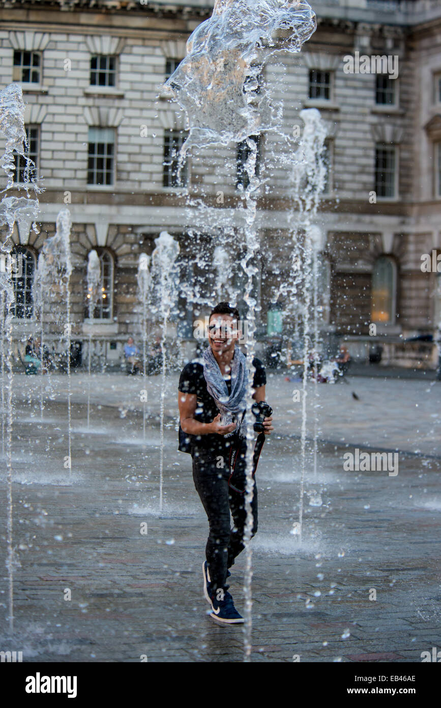 The Edmond J. Safra Fountain Court is at the heart of Somerset House, London and is a contemporary installation of water and mus Stock Photo