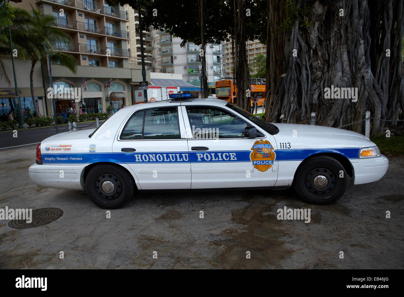 Honolulu Police car, Waikiki, Honolulu, Oahu, Hawaii, USA Stock Photo