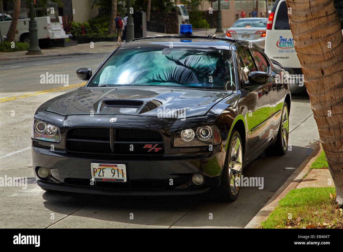 Dodge Charger police car, Waikiki, Honolulu, Oahu, Hawaii, USA Stock Photo
