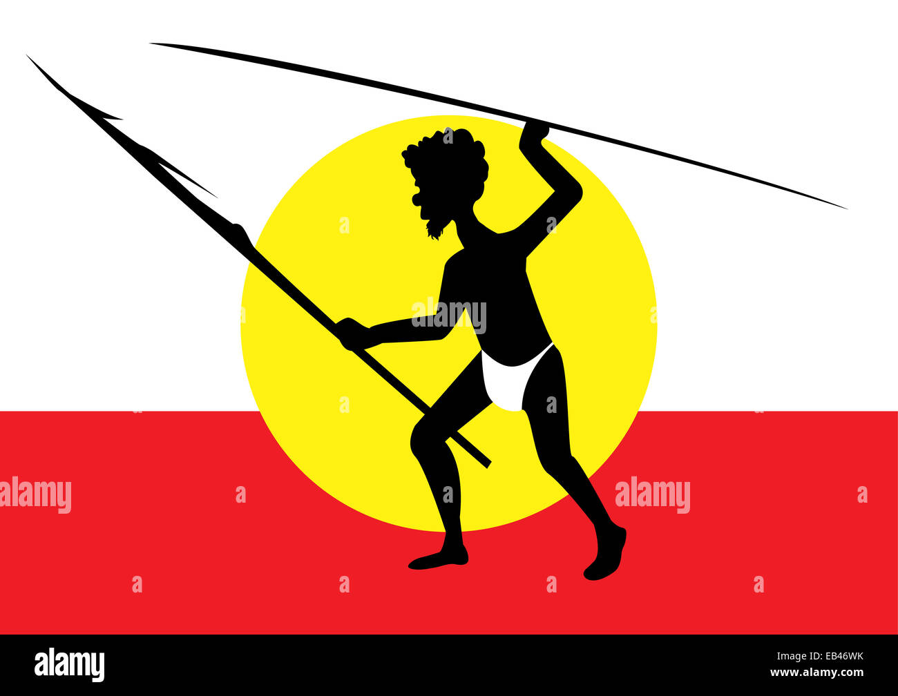 one hunting aboriginal man on red and white background Stock Photo