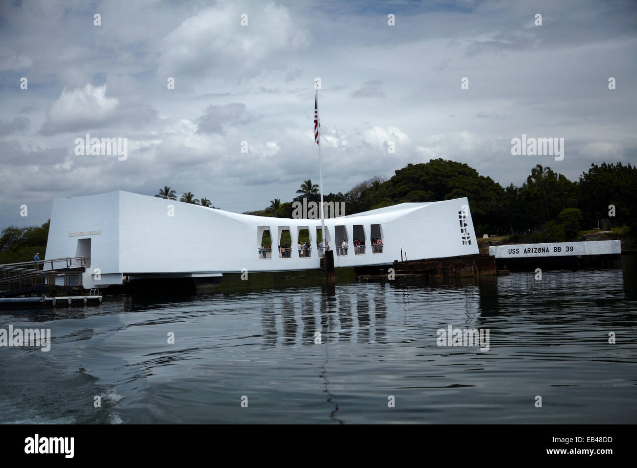 USS Arizona Memorial, Pearl Harbour, Honolulu, Oahu, Hawaii, USA Stock Photo