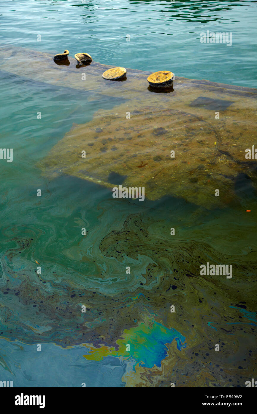 Oil slick from USS Arizona Battleship wreck, sunk in 1941 Pearl