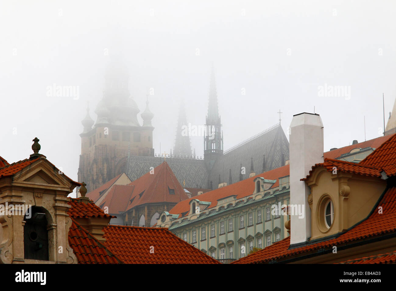 Cathedral of St Vitus in fog Stock Photo