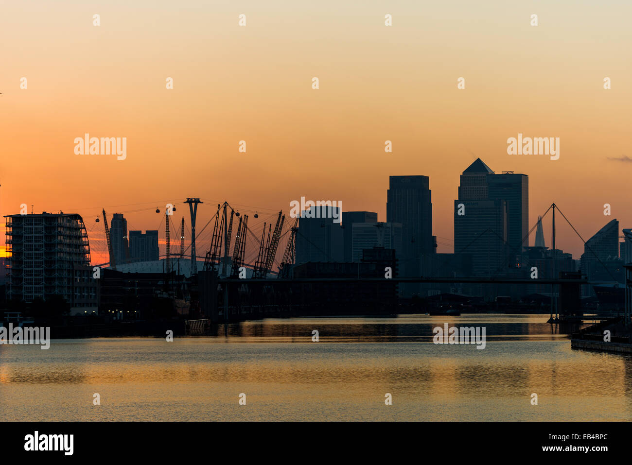 Emirates Air Line cable car at sunset crossing the Millennium Dome, now ...
