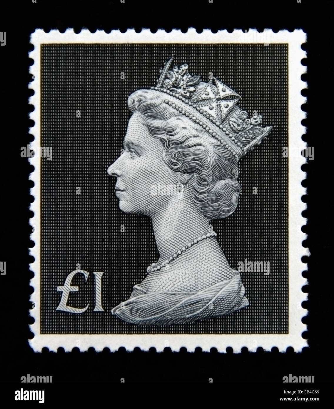 Postage stamp. Great Britain. Queen Elizabeth II. Decimal High value definitive. Arnold Machin. 1970. £1. Stock Photo
