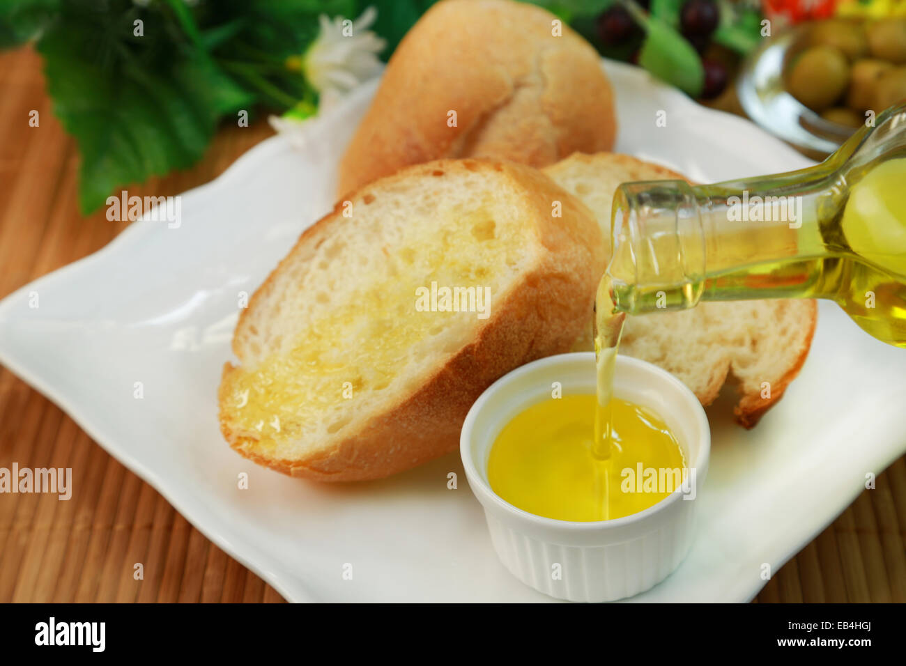 Bread with Olive Oil Stock Photo