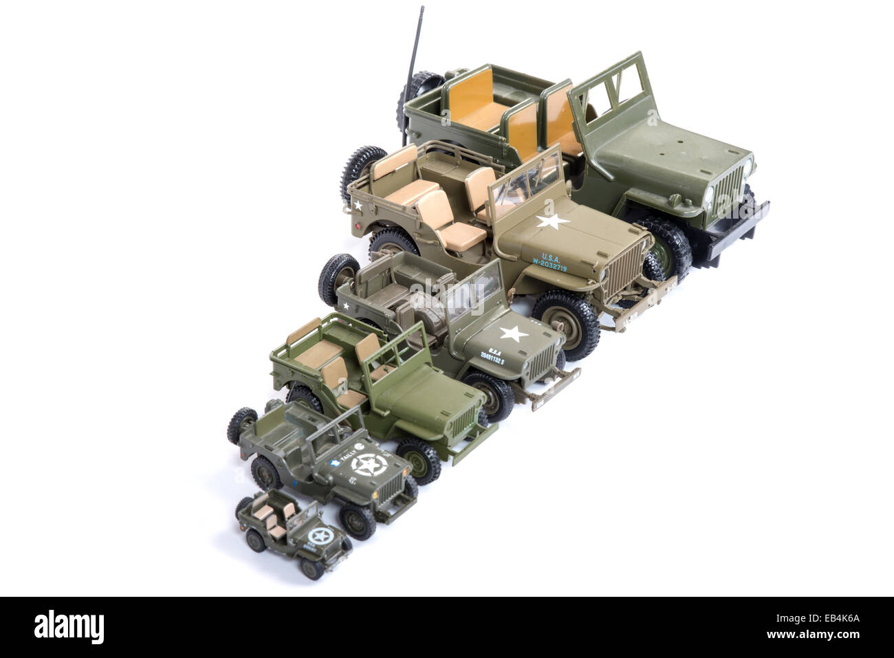 military vehicles toys on the white background Stock Photo