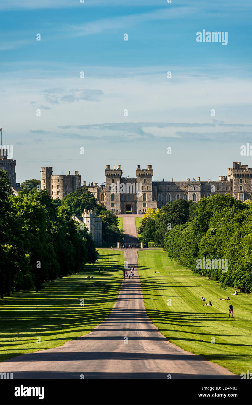 Windsor Castle is a royal residence at Windsor in the English county of Berkshire. Viewed here from The Long Walk. Stock Photo