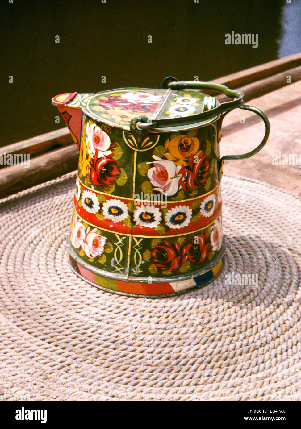 canalware jug pictured on narrowboat Stock Photo