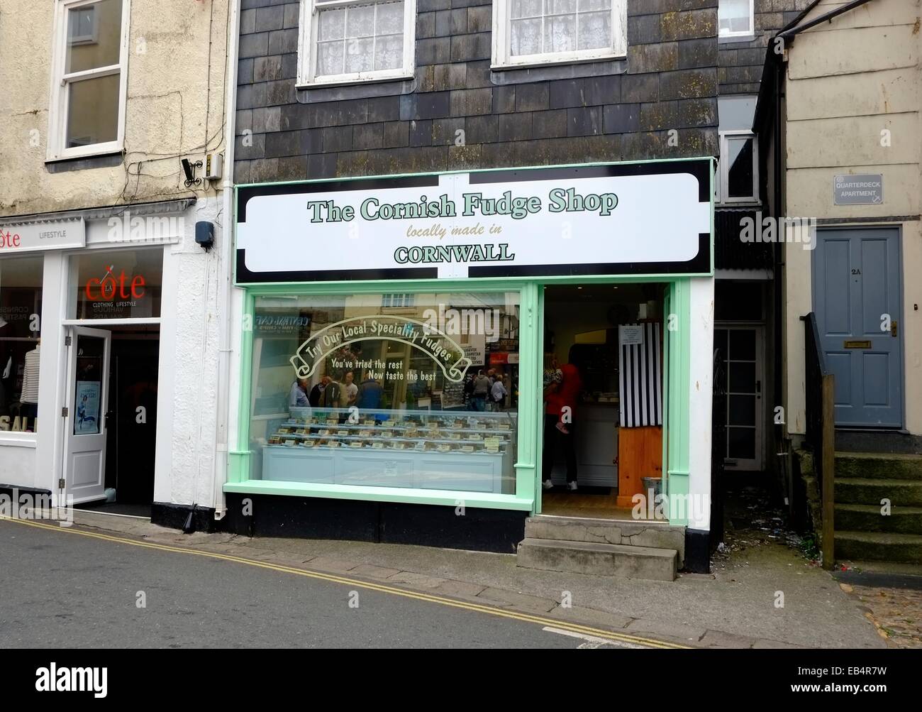 The Cornish Fudge shop "locally made in Cornwall". Mevagissey Cornwall