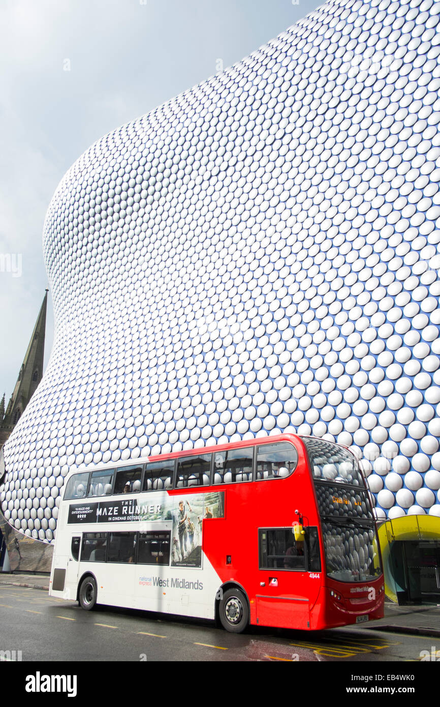 Red and white double decker bus outside Selfridges department store in ...