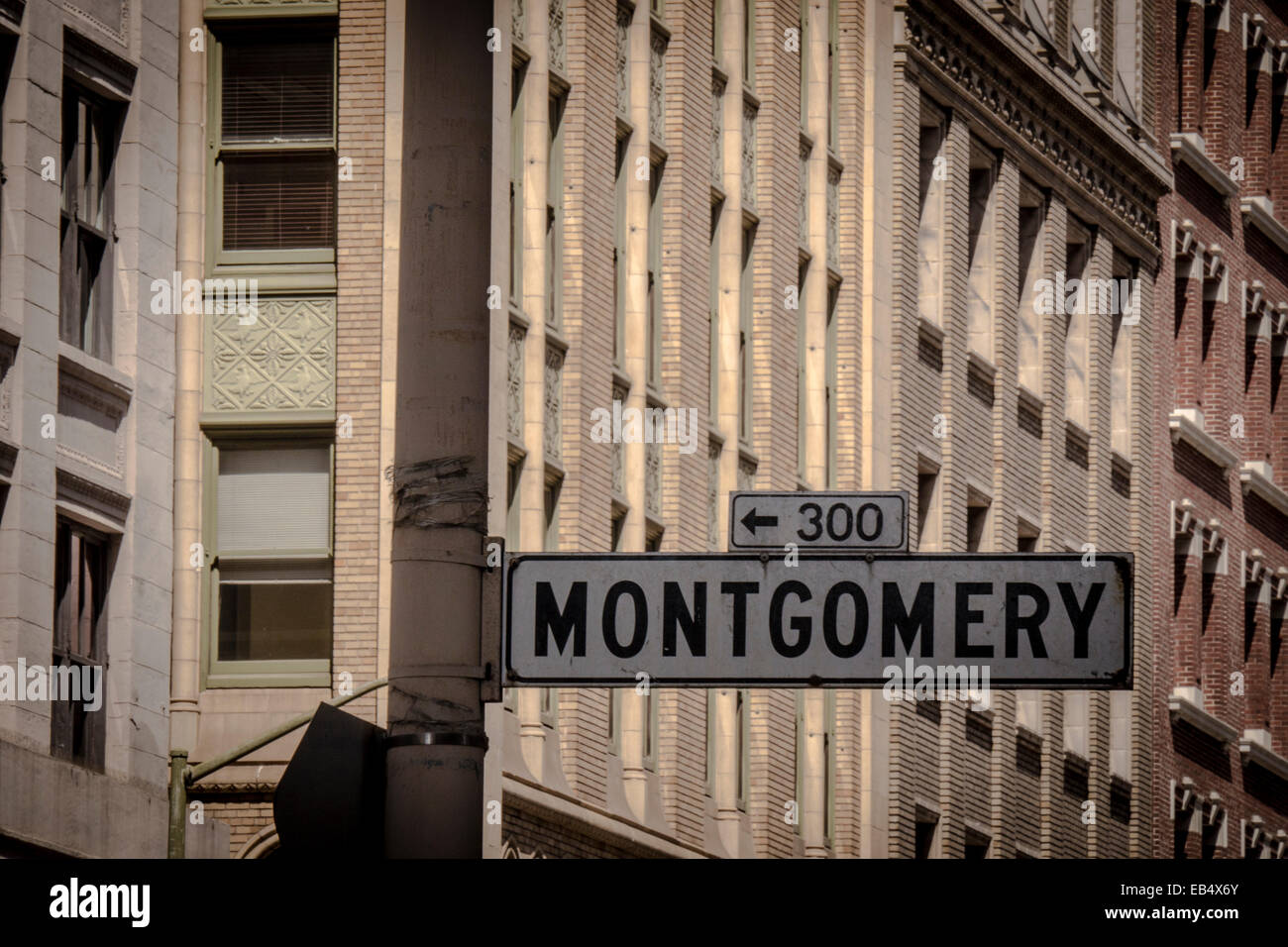 San Francisco, Financial District, Montgomery st. sign, 10 August 2014 Stock Photo