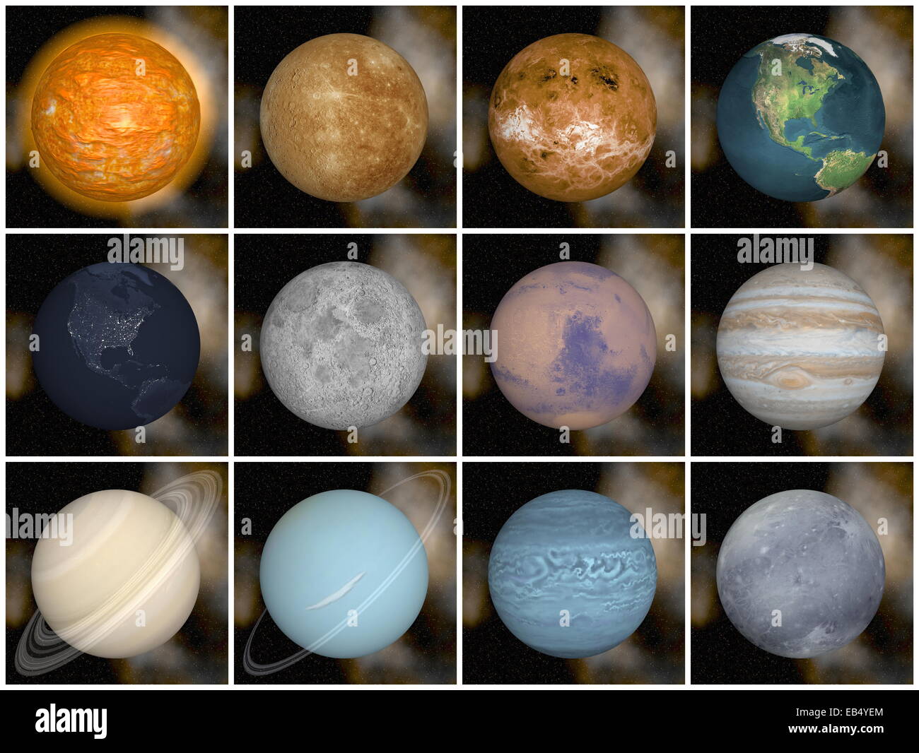 Solar System Planets As Sun Mercury Venus Earth Moon Mars