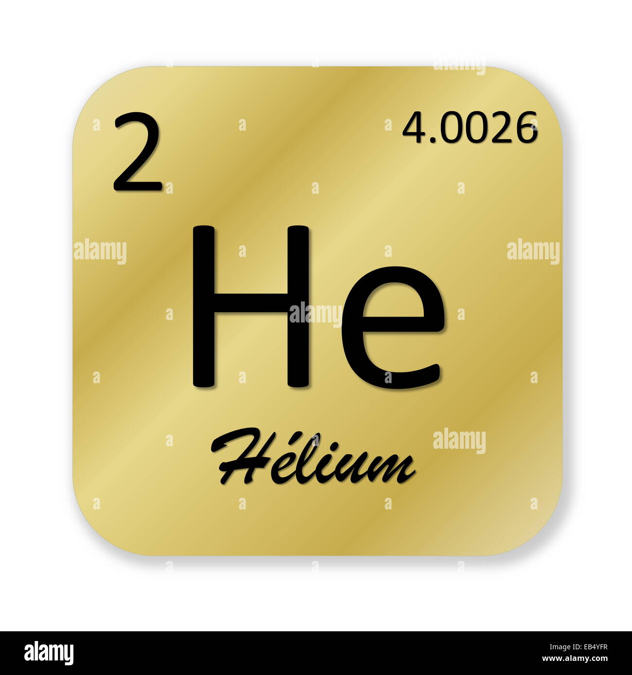 Black helium element, french, into golden square shape isolated in ...