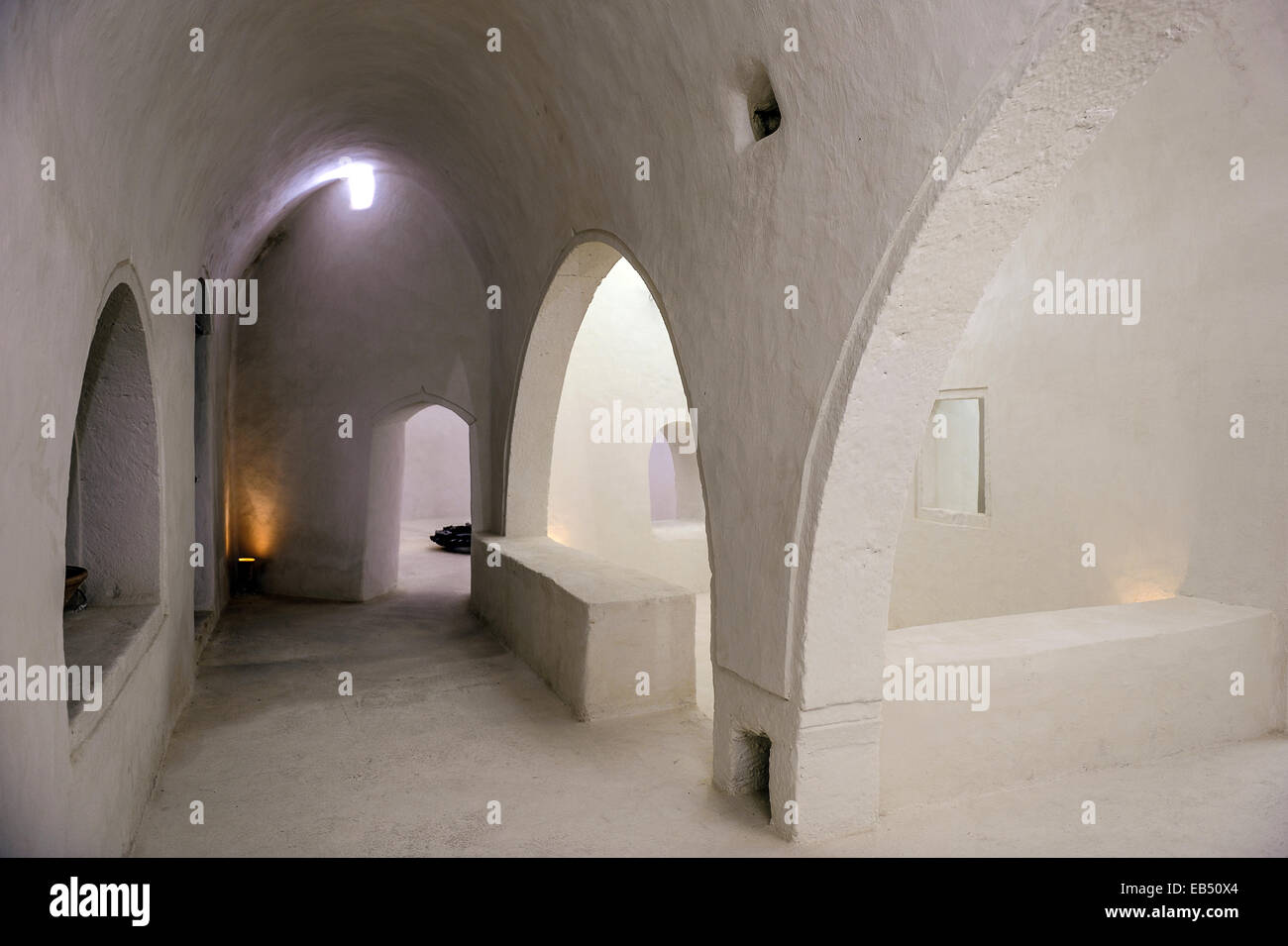 South of Tunisia, Djerba,the interior of the ancient Fadh Loon mosque Stock Photo