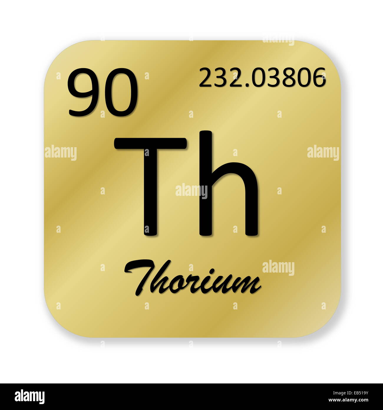 Black thorium element into golden square shape isolated in white background Stock Photo