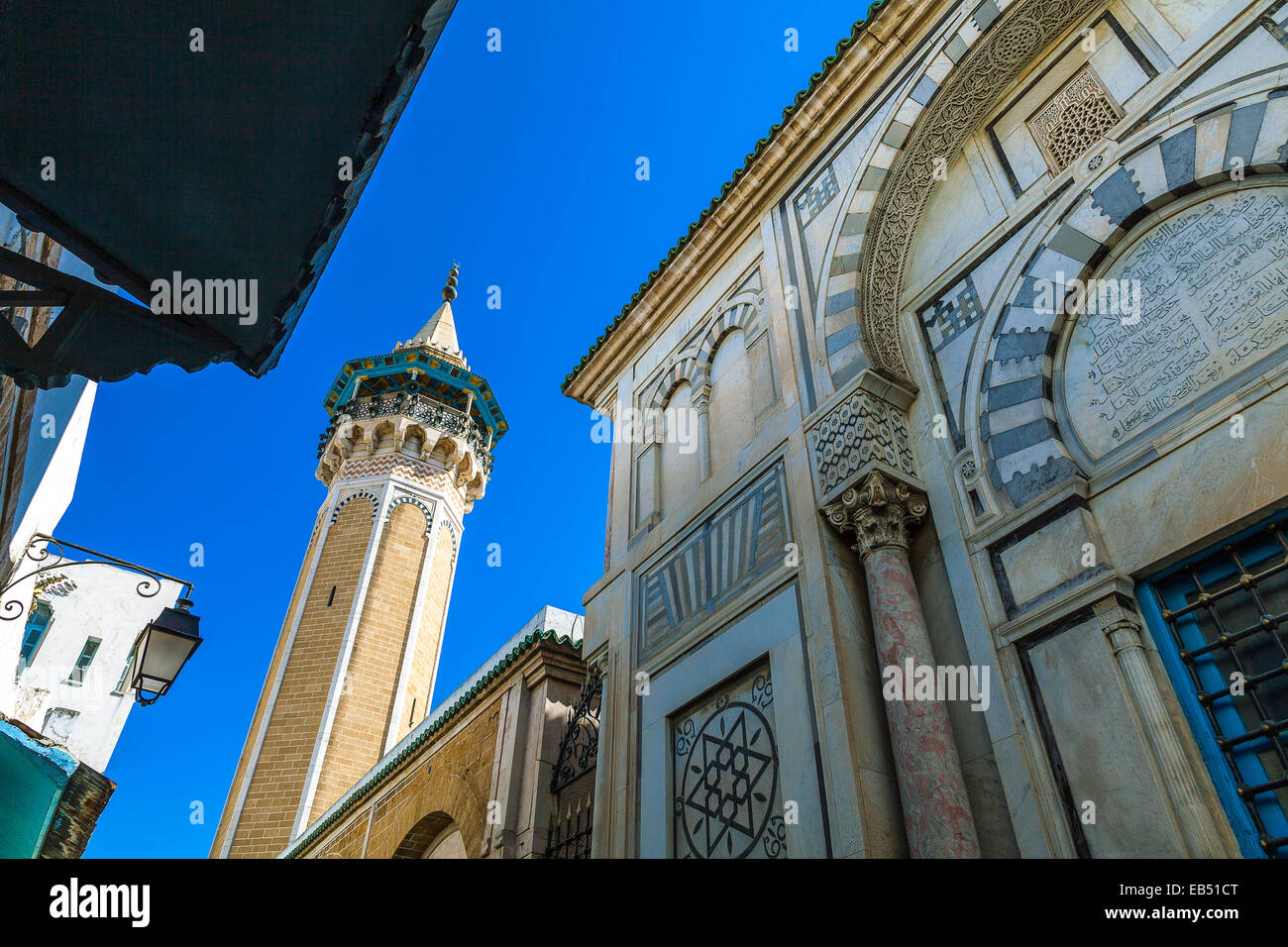 Tunisia, Tunis, the Sidi Youssef mosque's octagonal shaped minaret Stock Photo