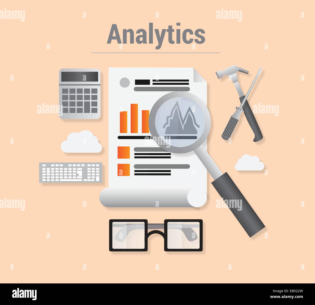 Analytics vector with data and magnifying glass Stock Vector
