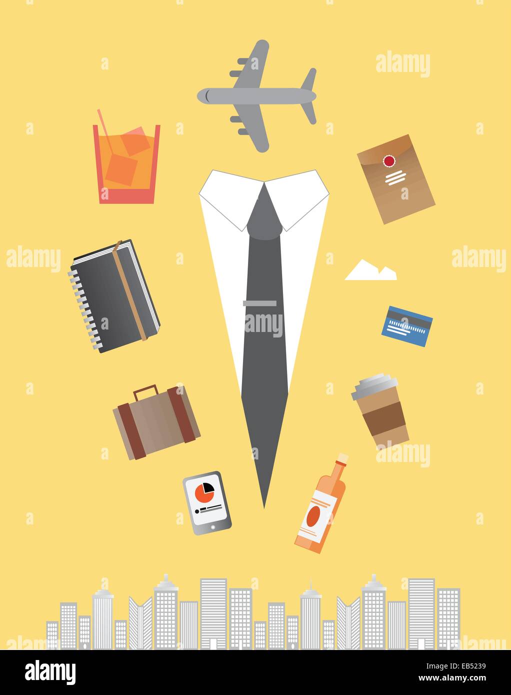 Jet setting businessman vector with icons Stock Vector