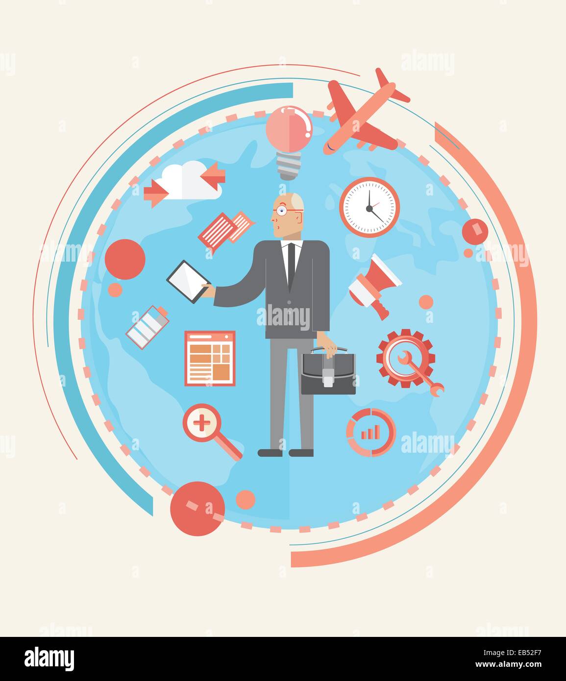 Businessman with various business icons Stock Vector