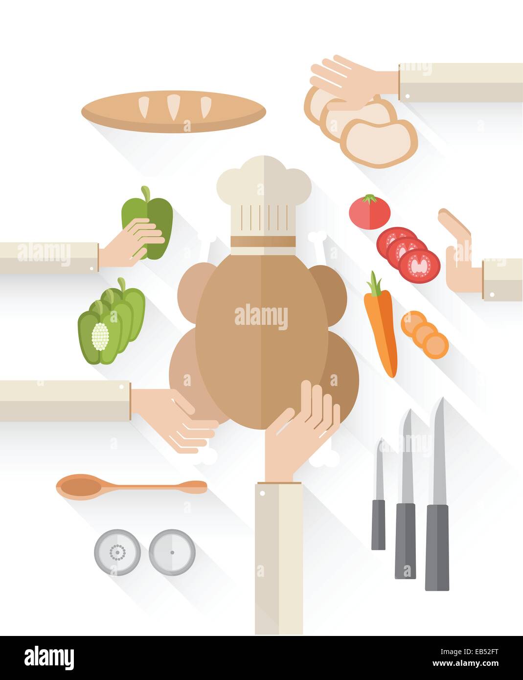 Food industry vector with food and chefs hands Stock Vector