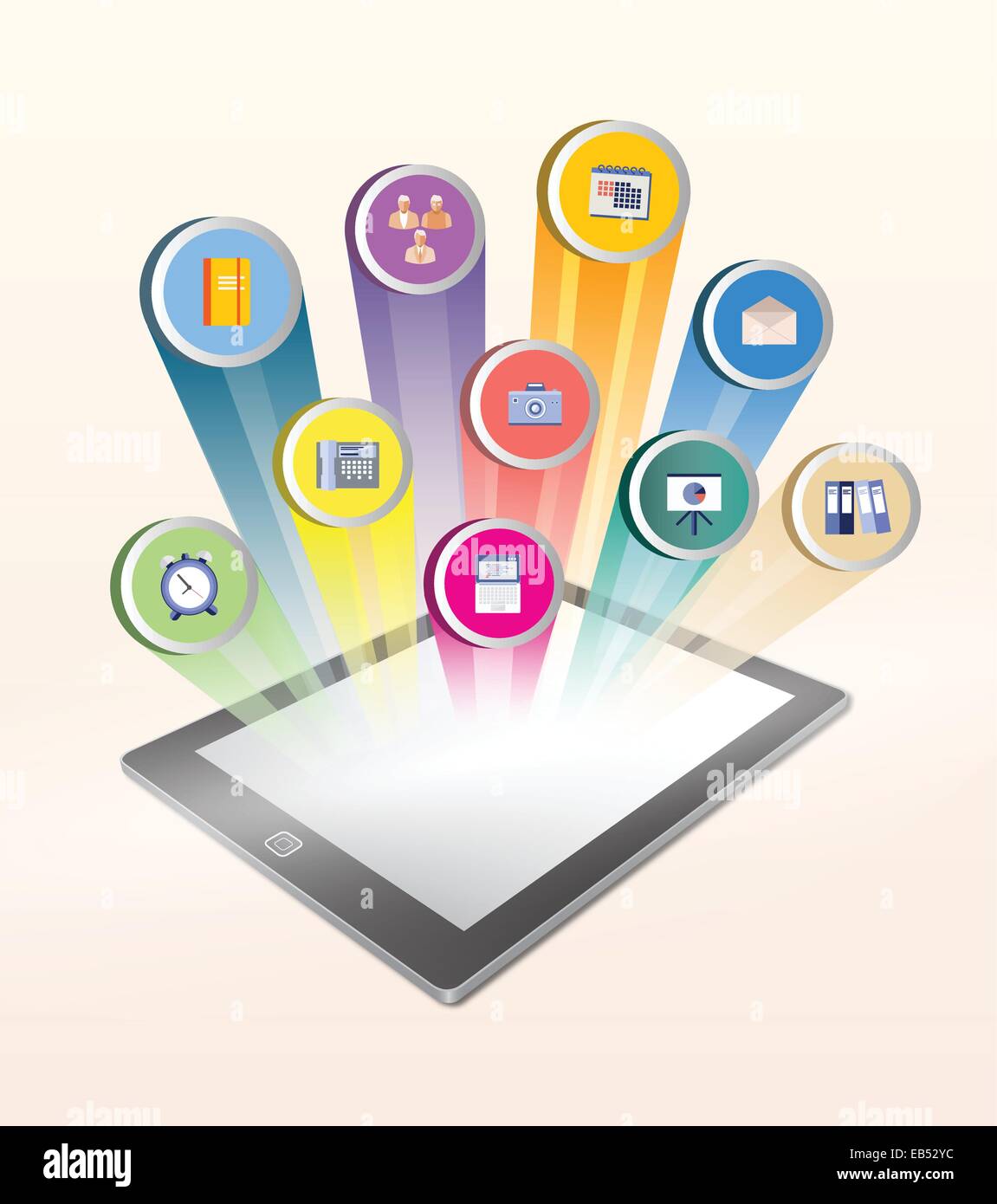 Application icons projected from tablet screen Stock Vector