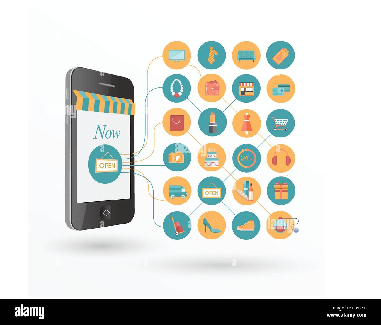 Online shopping concept with icons and smartphone Stock Vector
