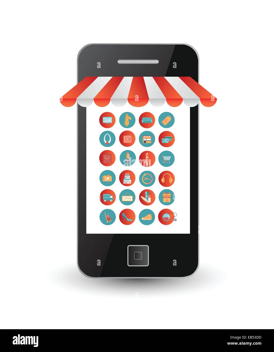 App icons on smartphone screen as a shop front Stock Vector