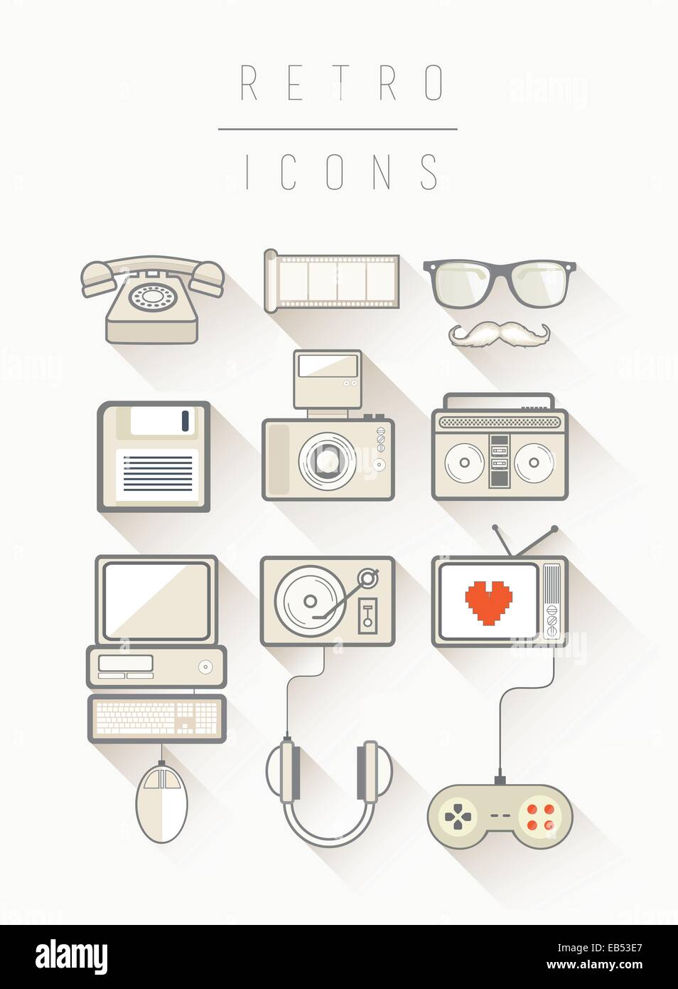 Retro icons vector in simple cool style Stock Vector