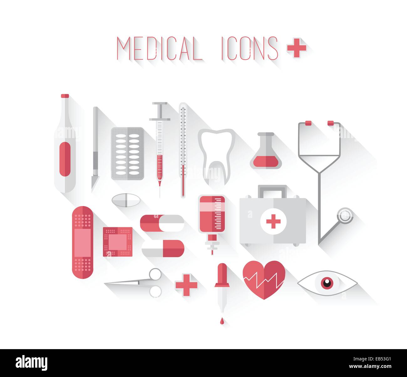 Medical icons in red and grey vector Stock Vector