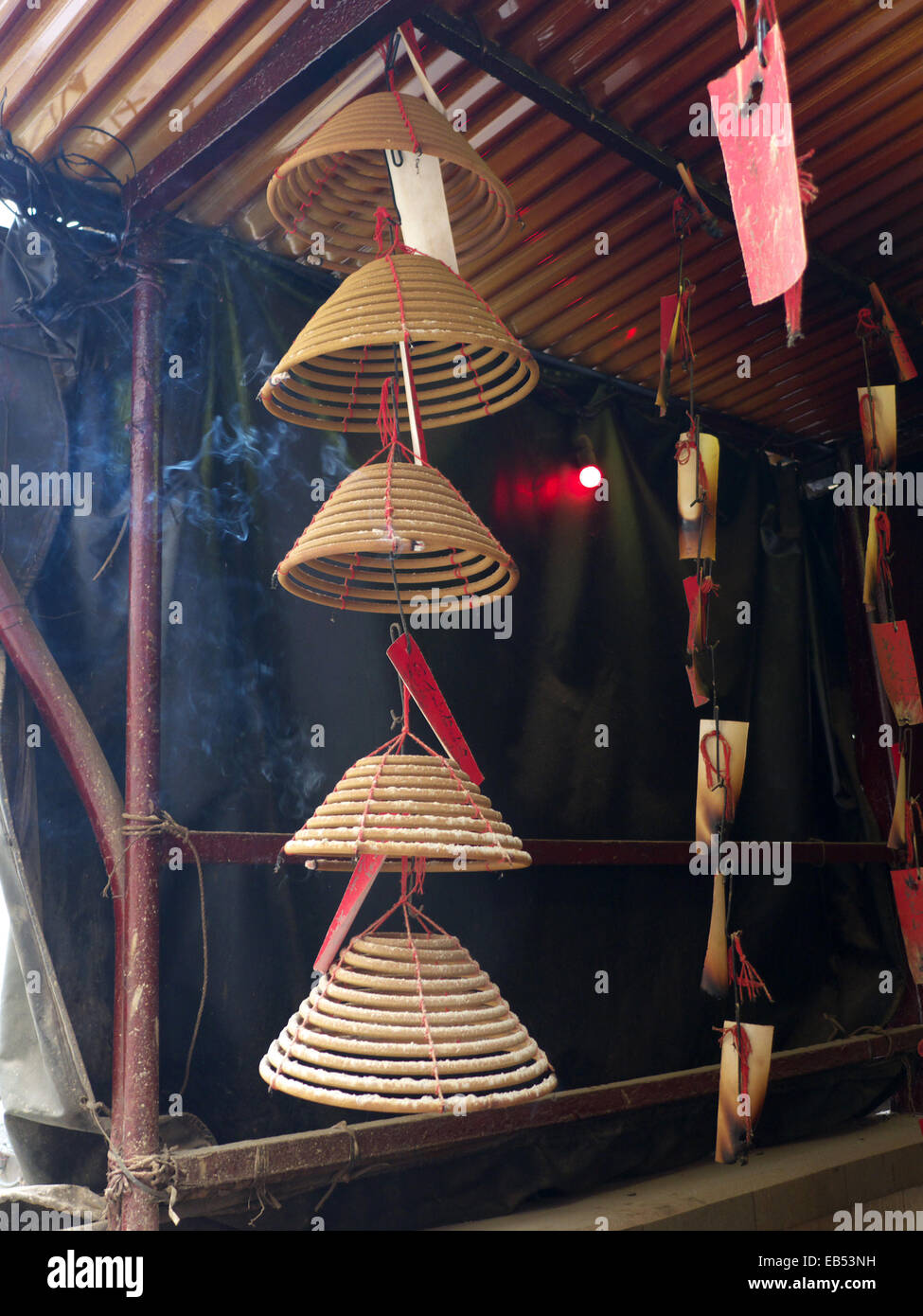 China Hong Kong Temple Shrine spiral incenses hanging down Stock Photo